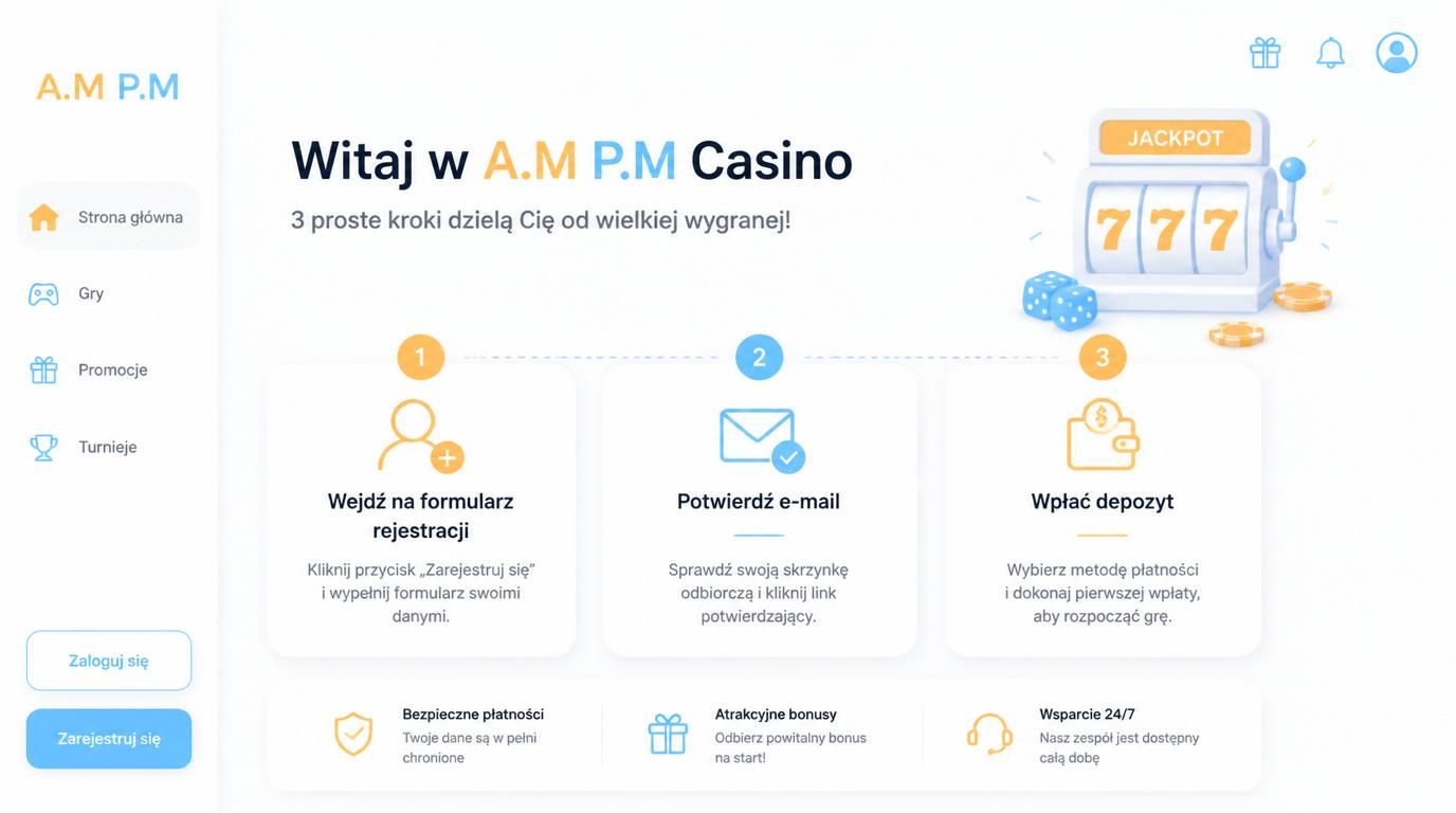 Ekran instrukcji rejestracji w Ampm Casino